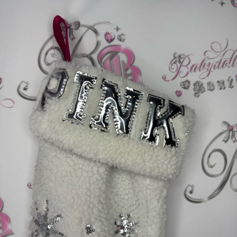 Victoria secret pink stocking Christmas Sherpa 2019 bling diamonds dog rare Xmas - Picture 2 of 11